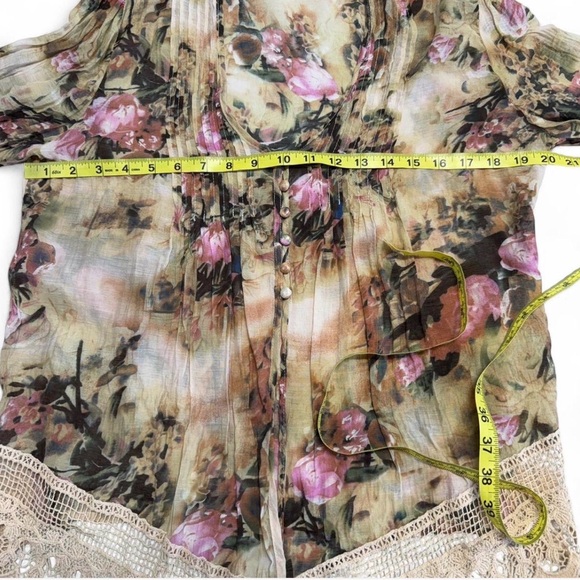 Floral Boho Lace Trim Blouse Top Women’s Medium Fairy Cottage Romantic Summer - Picture 7 of 8